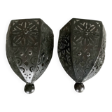 Pair of Wall Sconces in Iron with Cut-Out Patterns