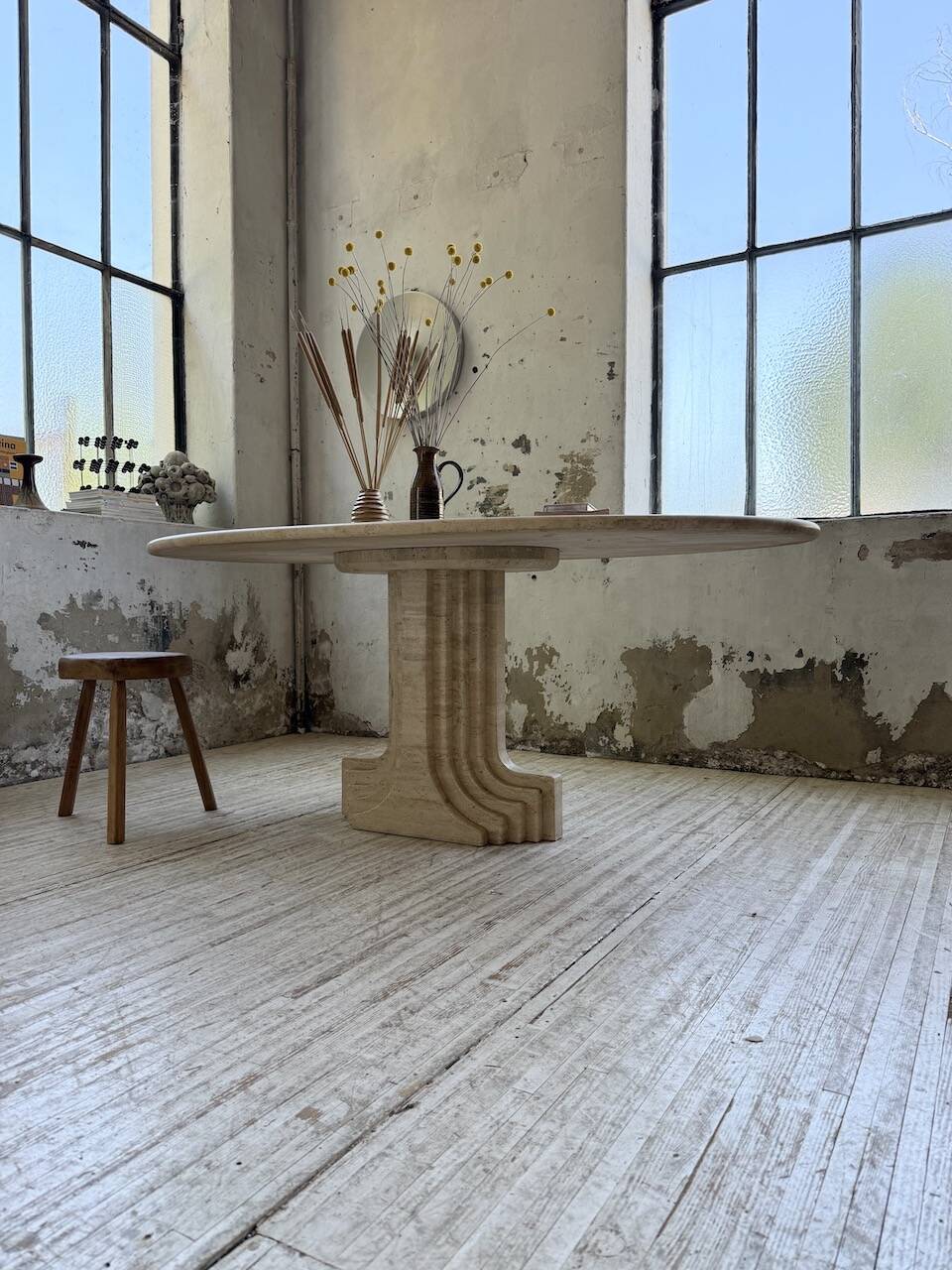 Travertine dining table 1970 Italy Tobia Scarpa