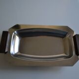 Art Deco serving dish in chrome metal with ebony handles.