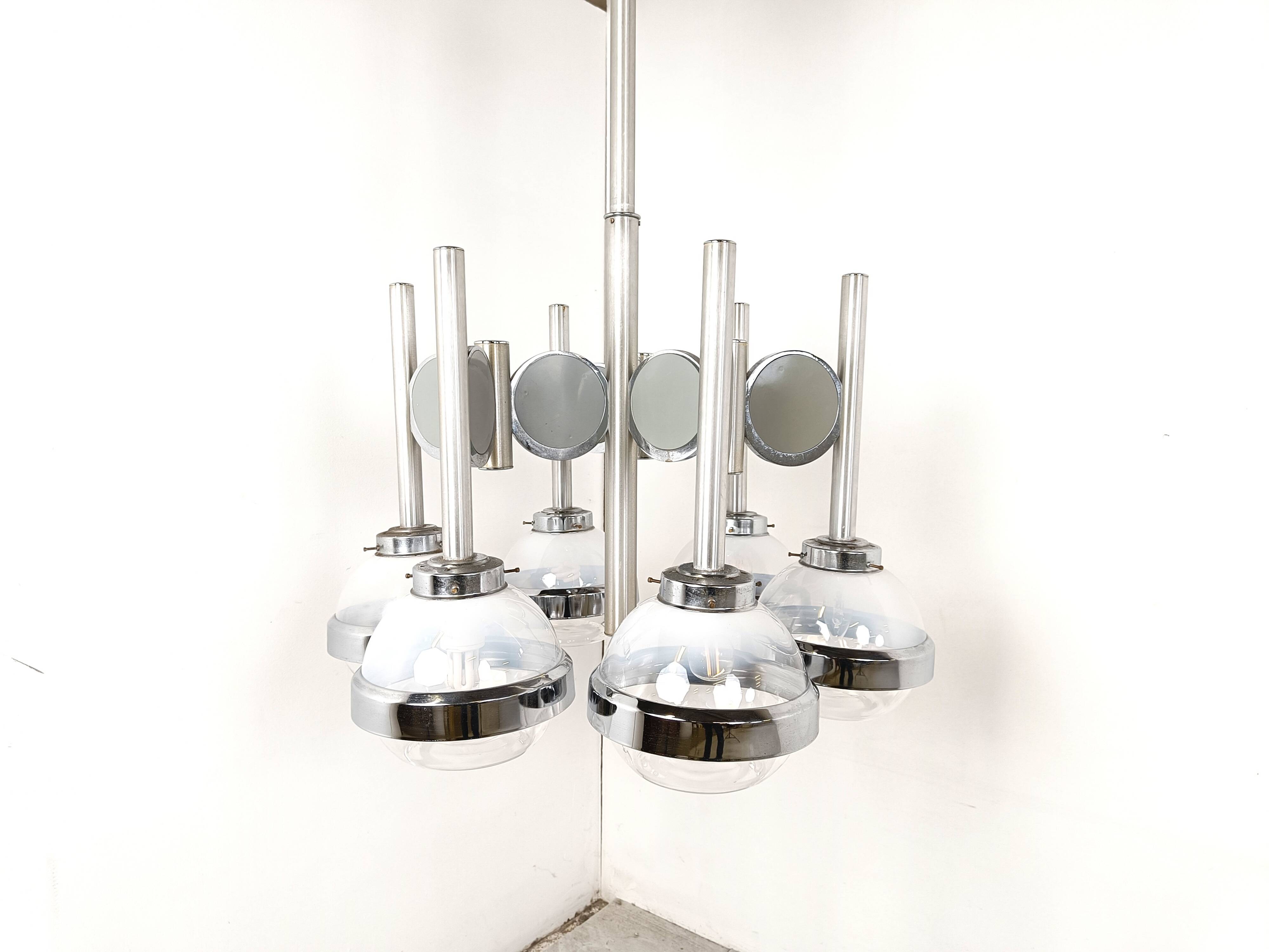 Vintage italian glass globe space age chandelier, 1970s