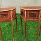 half-moon bedside pair in marquetry, bronze ornaments