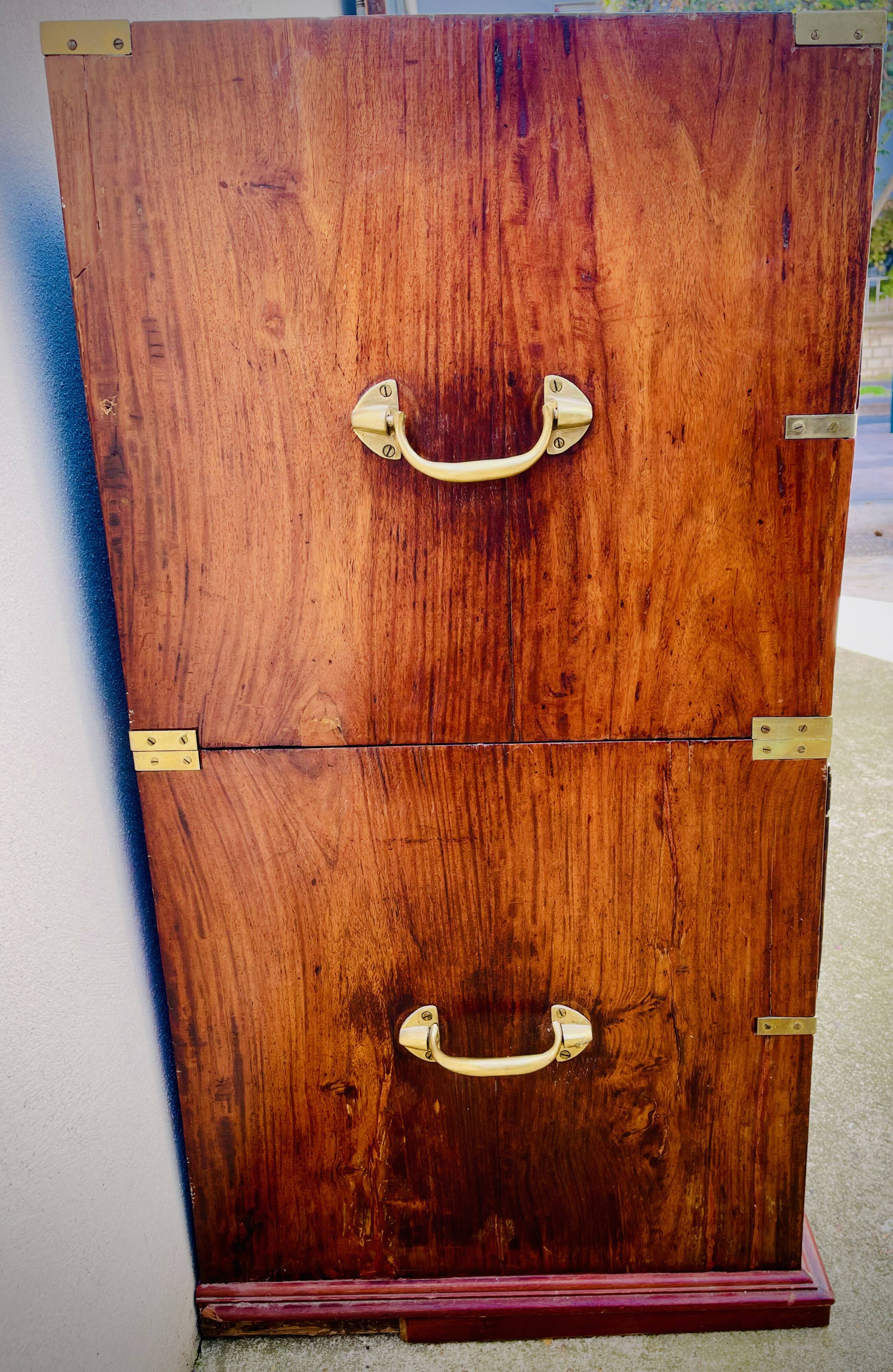 Nineteenth century teak boat chest of drawers in two parts