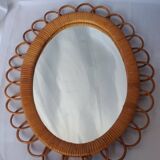 Oval rattan mirror from the 70s