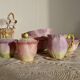 Vintage pink and mauve floral slip tea set - 8 pieces - Cottage core