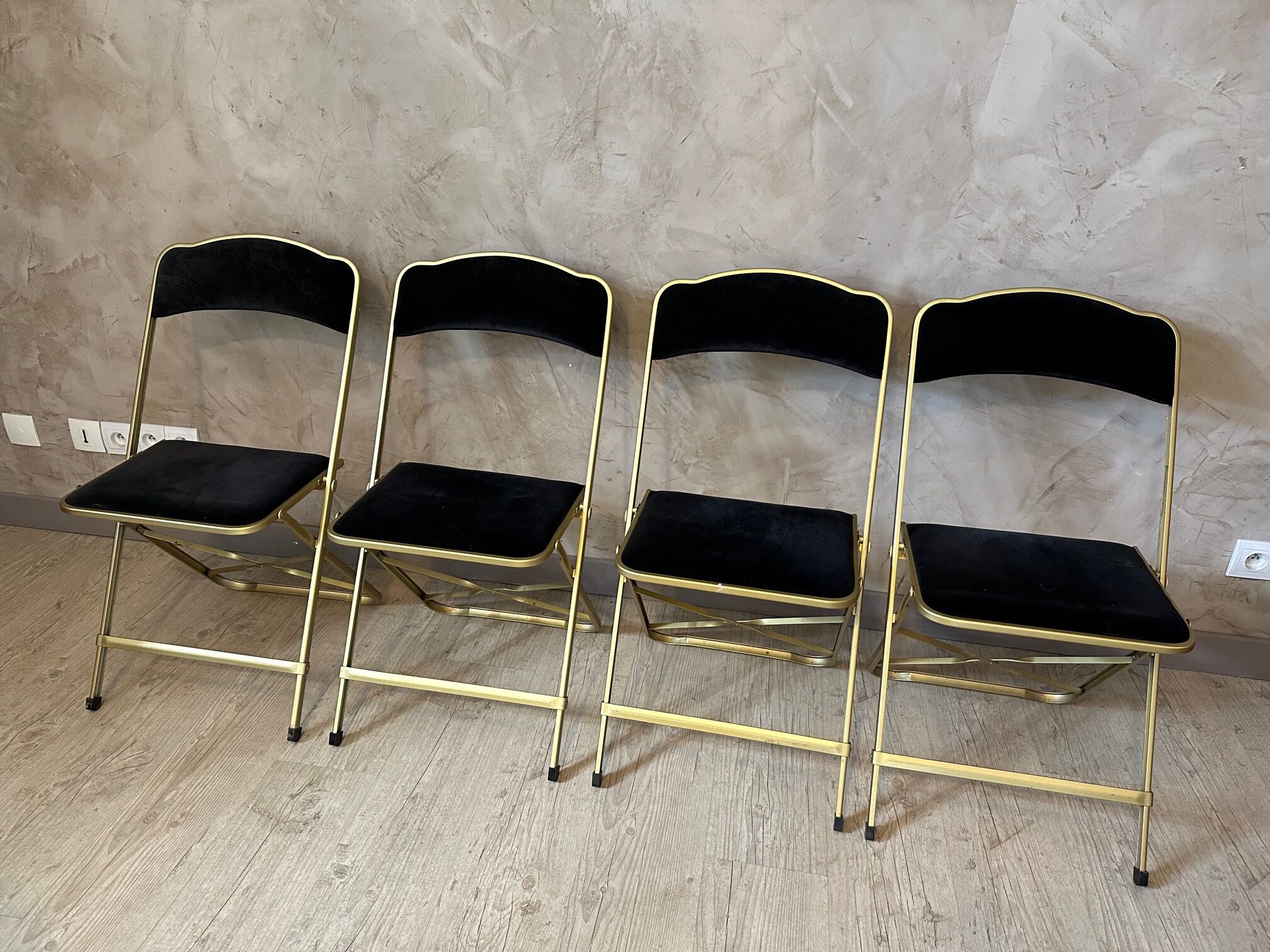 4 velvet and brass chairs