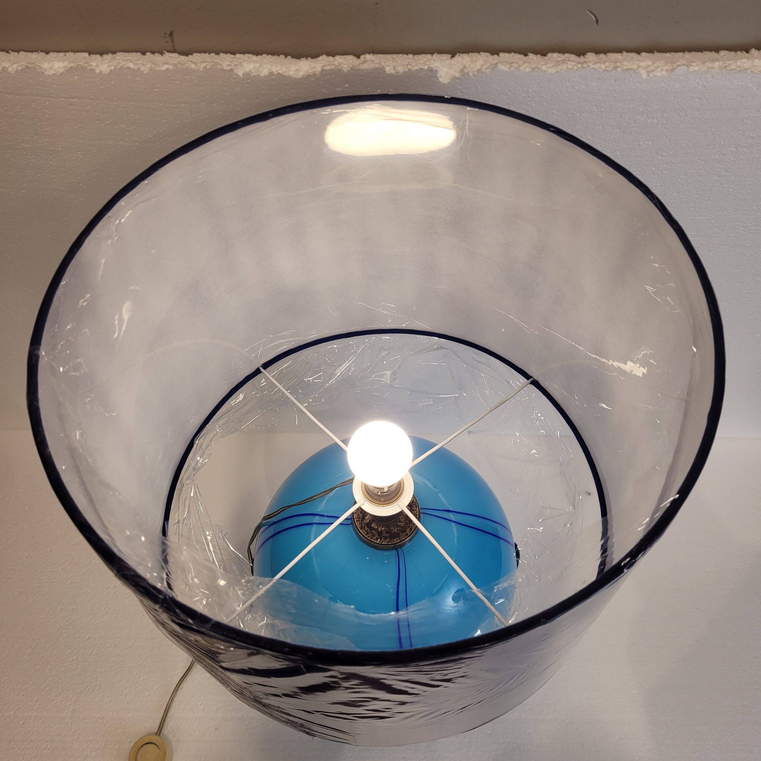 Art Deco table lamp, blue glass sphere, Charles Schneider workshop, 1940s – France