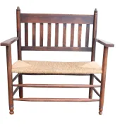 Antique Dutch wooden bench with woven seat