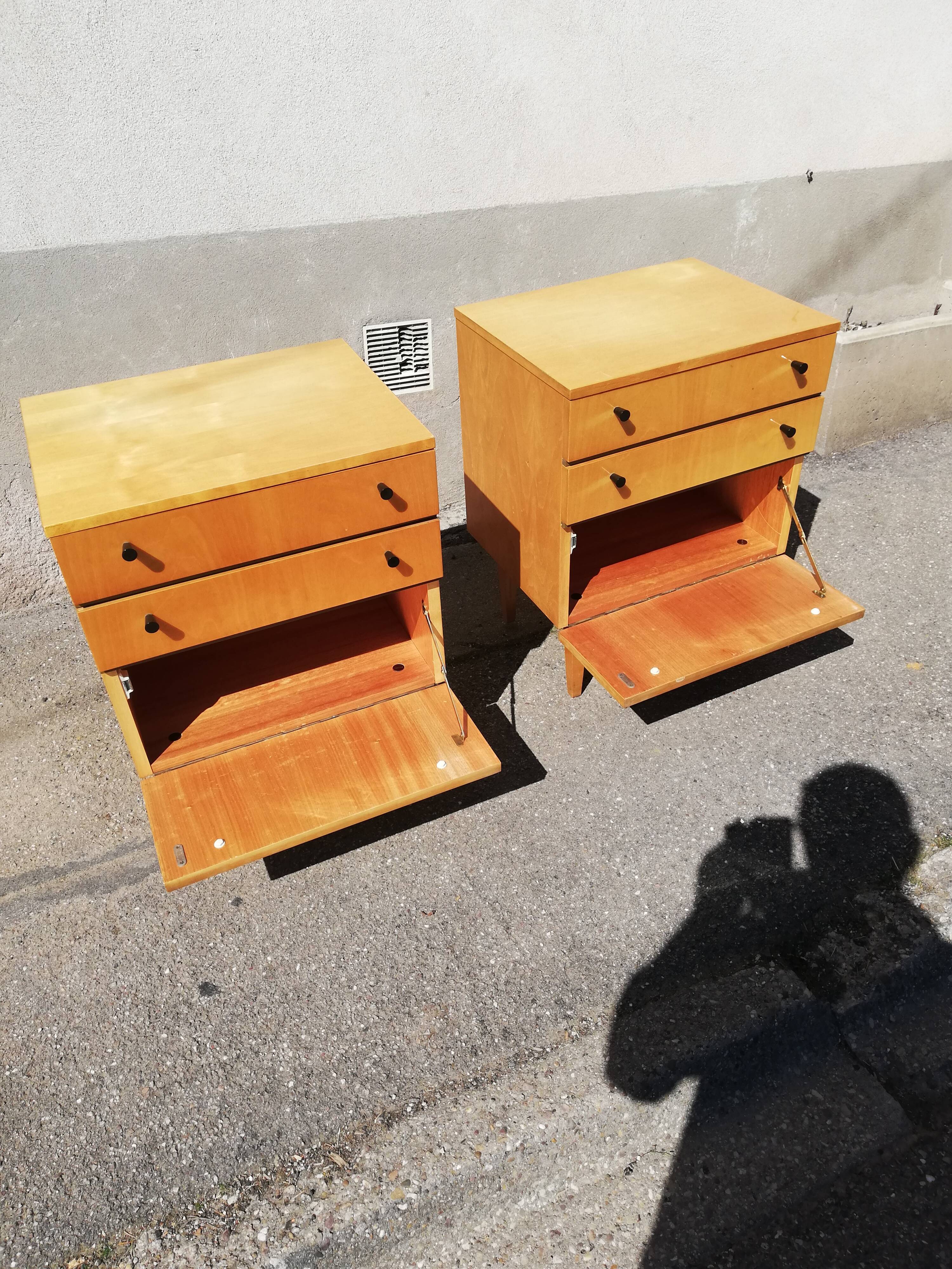 Paire de chevets vintage bois clair