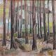 Original mid-century Swedish oil on panel – “Tree Trunks” by Harry Wichmann – dated 1953 – vintage & framed – 69 × 71 cm