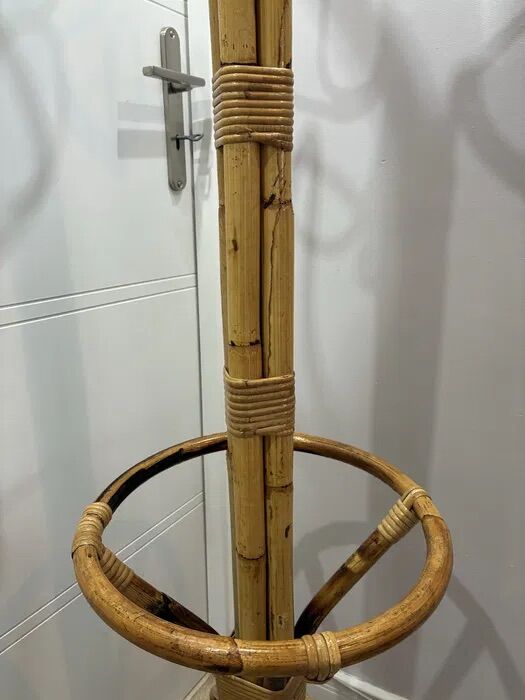 Vintage Italian Bamboo Rattan Coat Stand 1970s