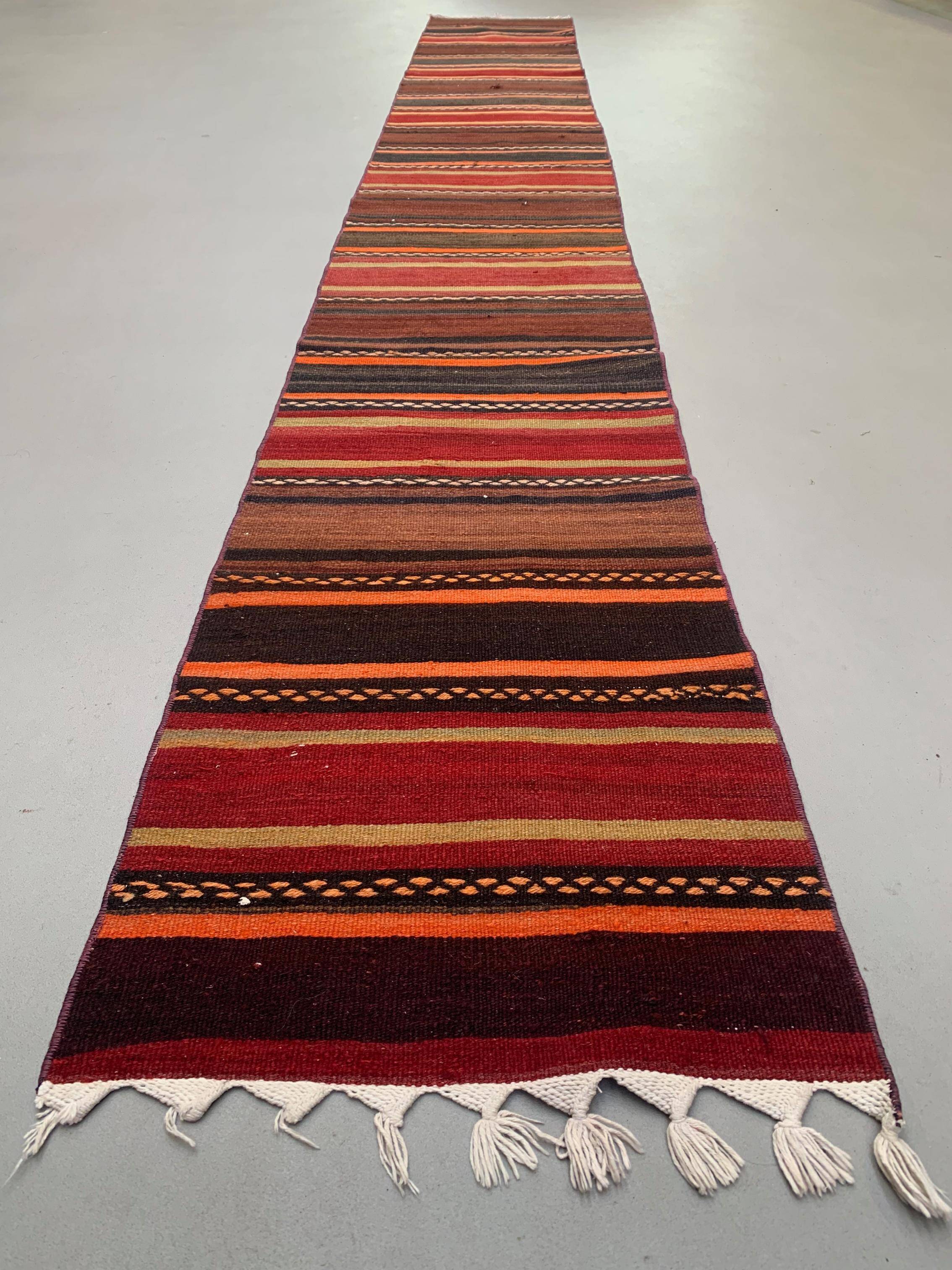 Old Turkish narrow Kilim Runner 421X53 cm shabby chic, vintage kelim