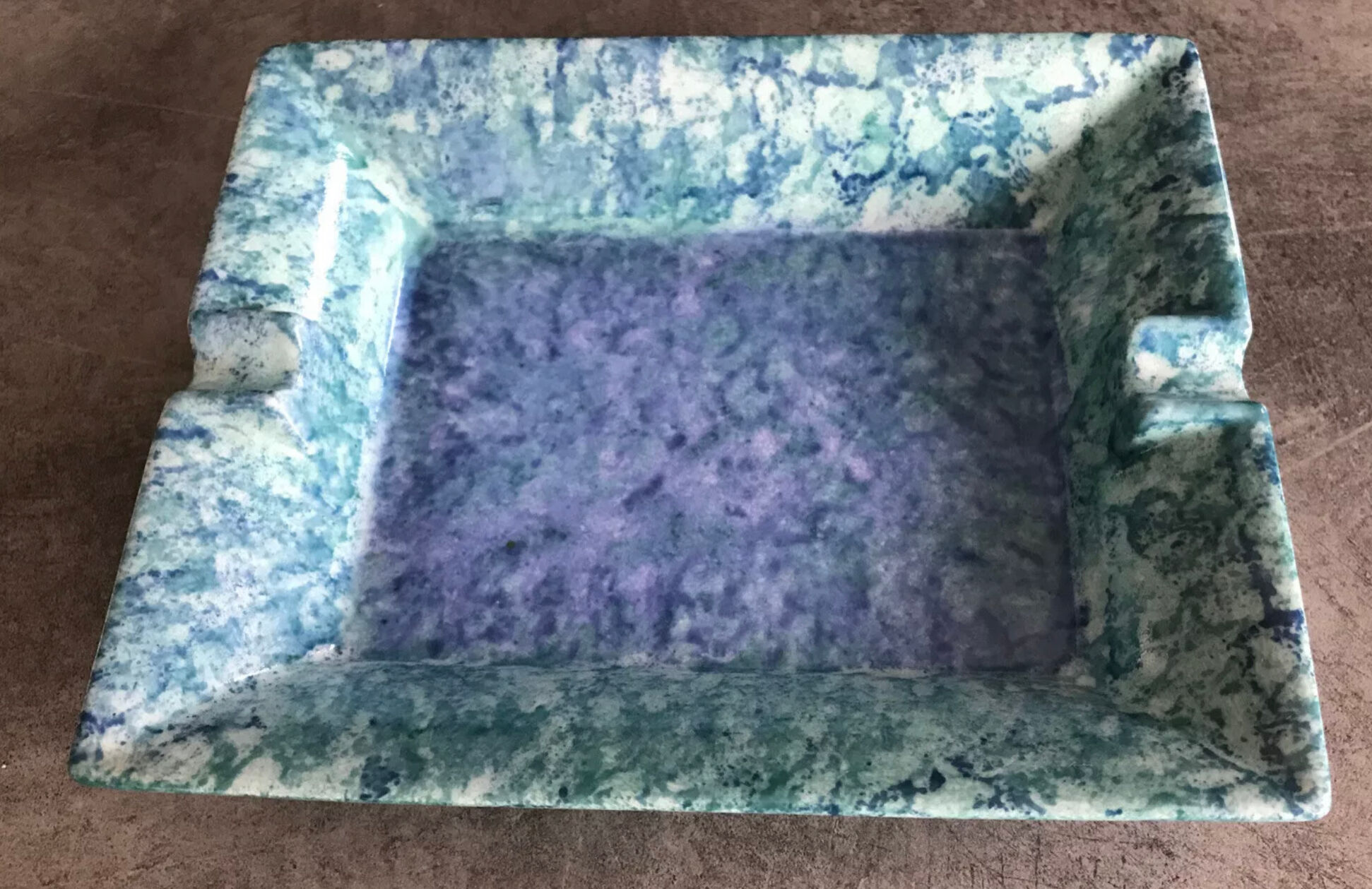 Modernist porcelain ashtray laure japy rectangular shades blue / green