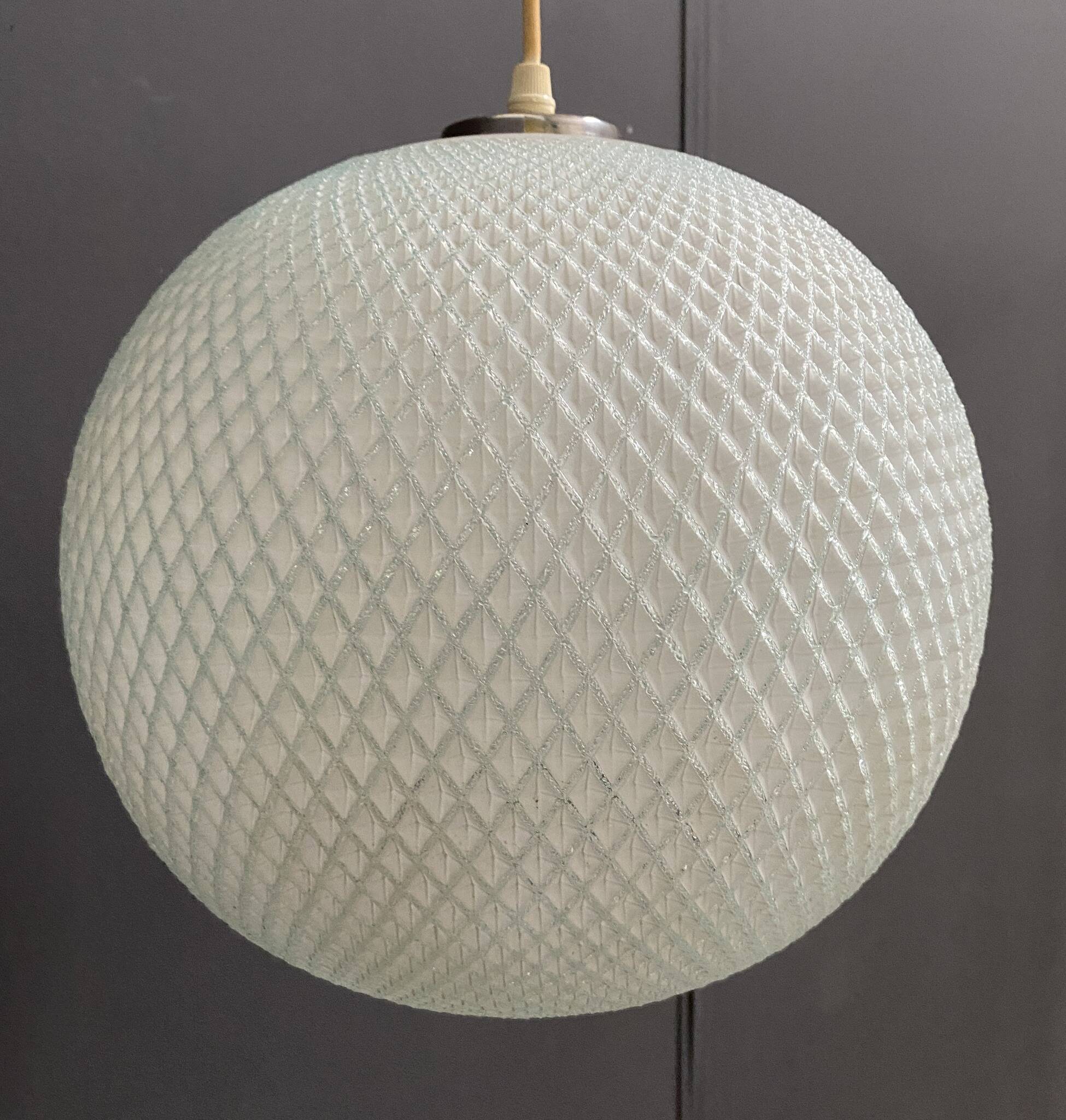 Glas hanging lamp pattern like a golfball 1970s