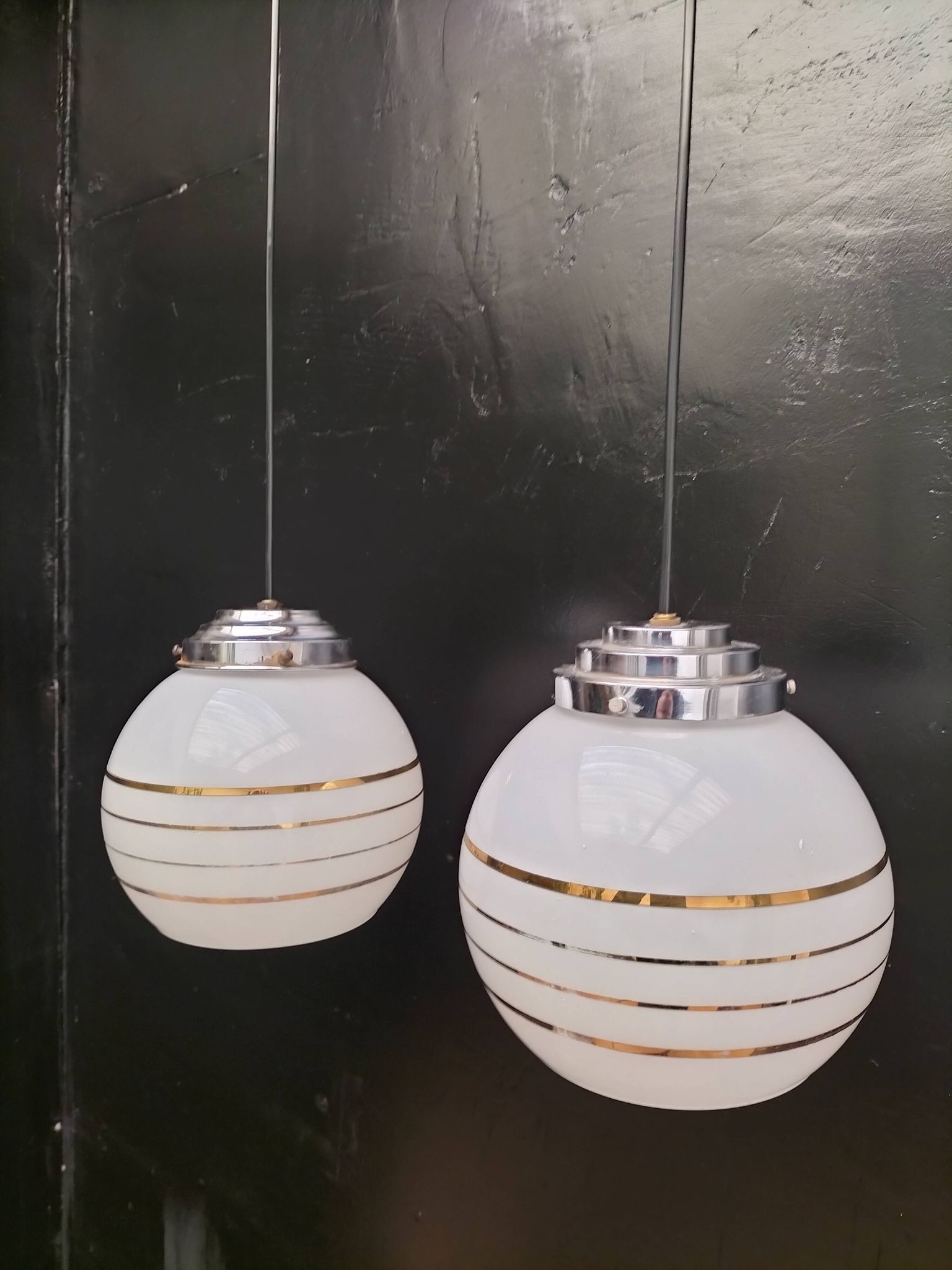 Pair of opaline pendant lights