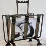 Brutalist vintage steel magazine rack