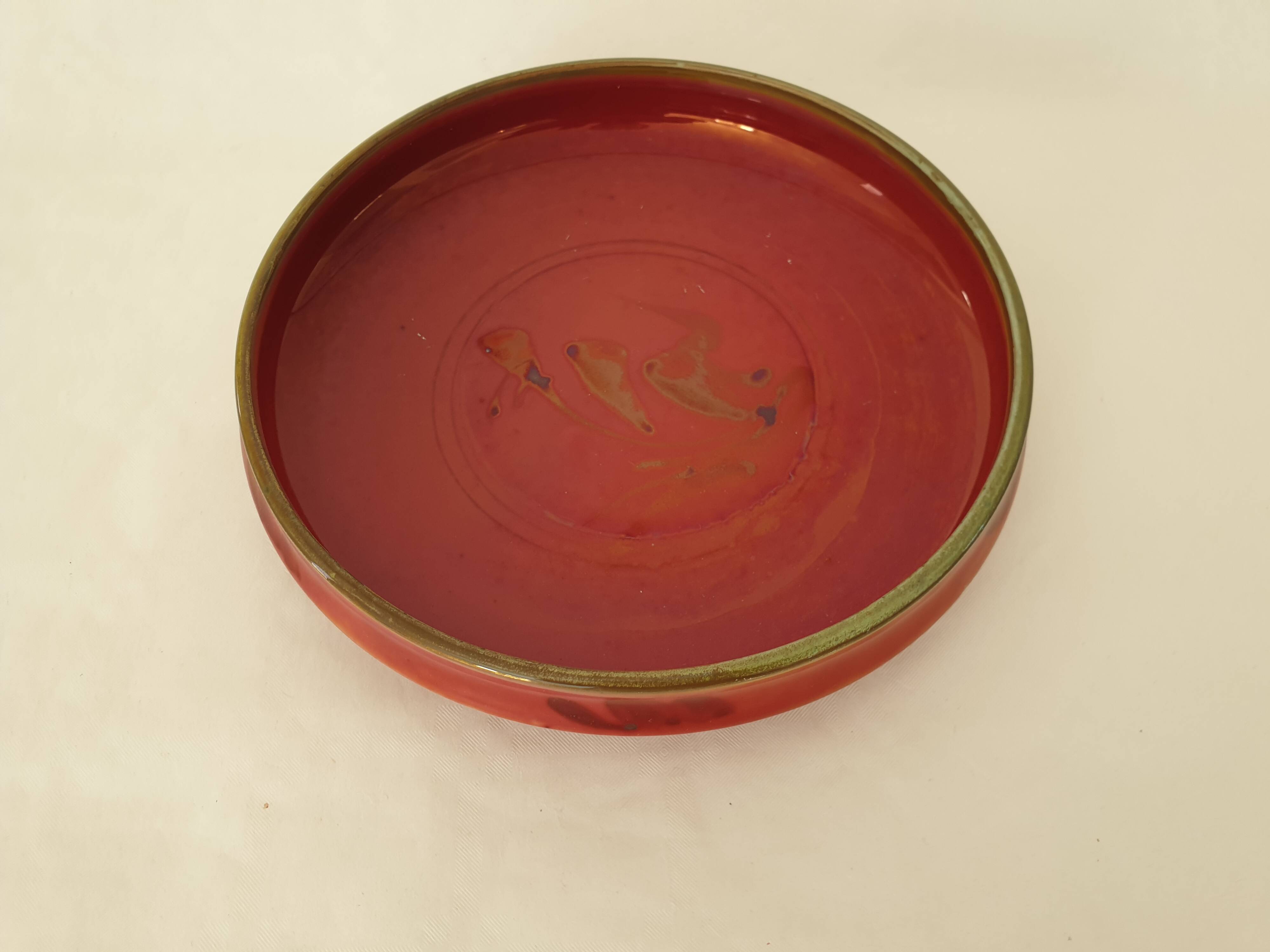 Ceramic empty pocket / bowl with prehistoric Lascaux decor Signed Paule