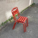 2 chaises style Tolix en métal rouge, France 1950