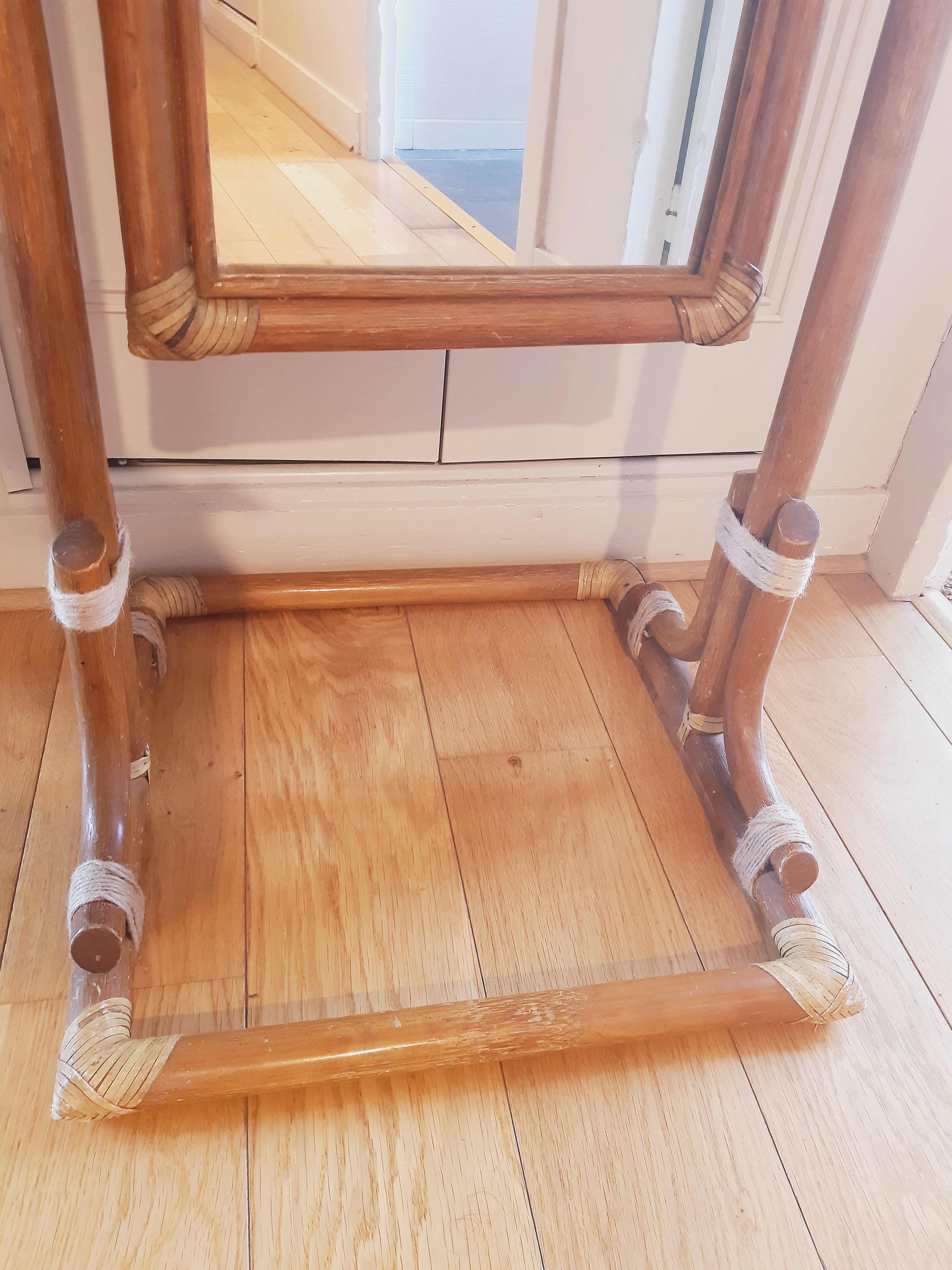 Psyche mirror in rattan 70's 124cm X 24cm