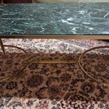 Coffee table in brass and veined green marble from the 1960s.