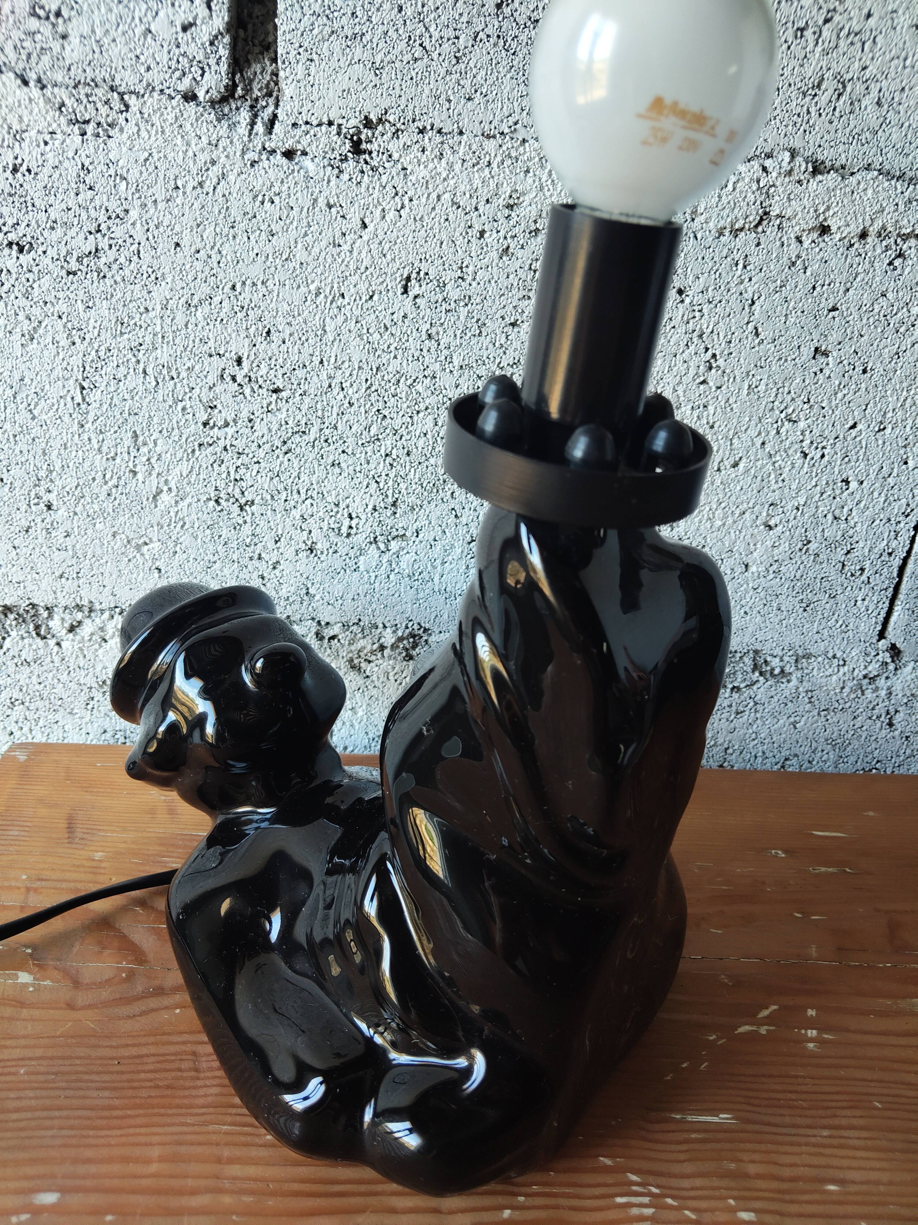 Vintage black ceramic lamp – Reclining clown – Made in Holland