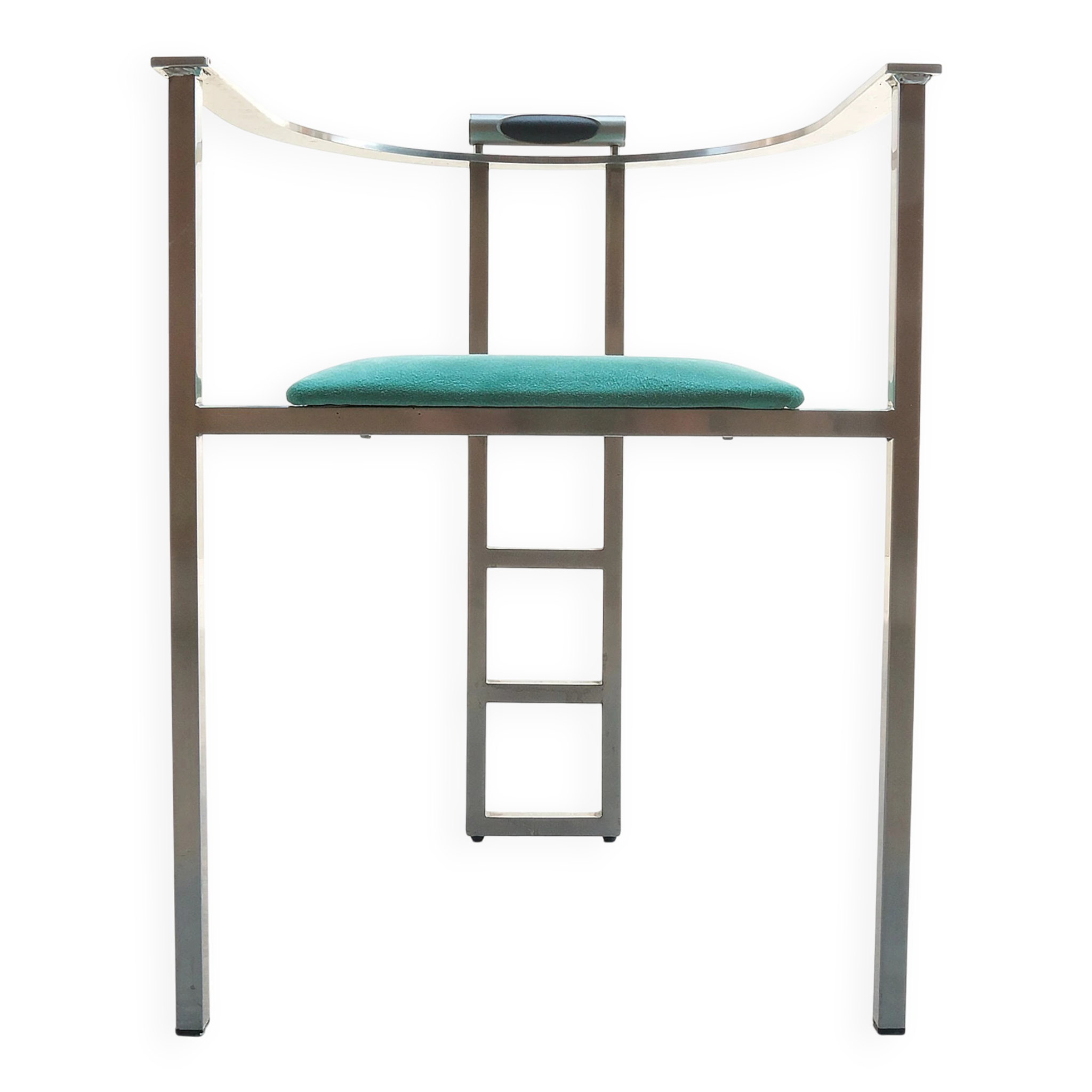 Pair of Memphis style Belgo Chrom chairs, steel and green velvet, 1980s
