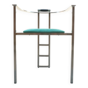 Pair of Memphis style Belgo Chrom chairs, steel and green velvet, 1980s