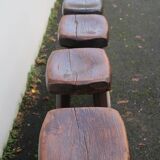 4 vintage brutalist solid wood bar stools