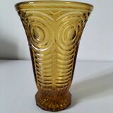 Art Deco vase in molded pressed glass, amber color