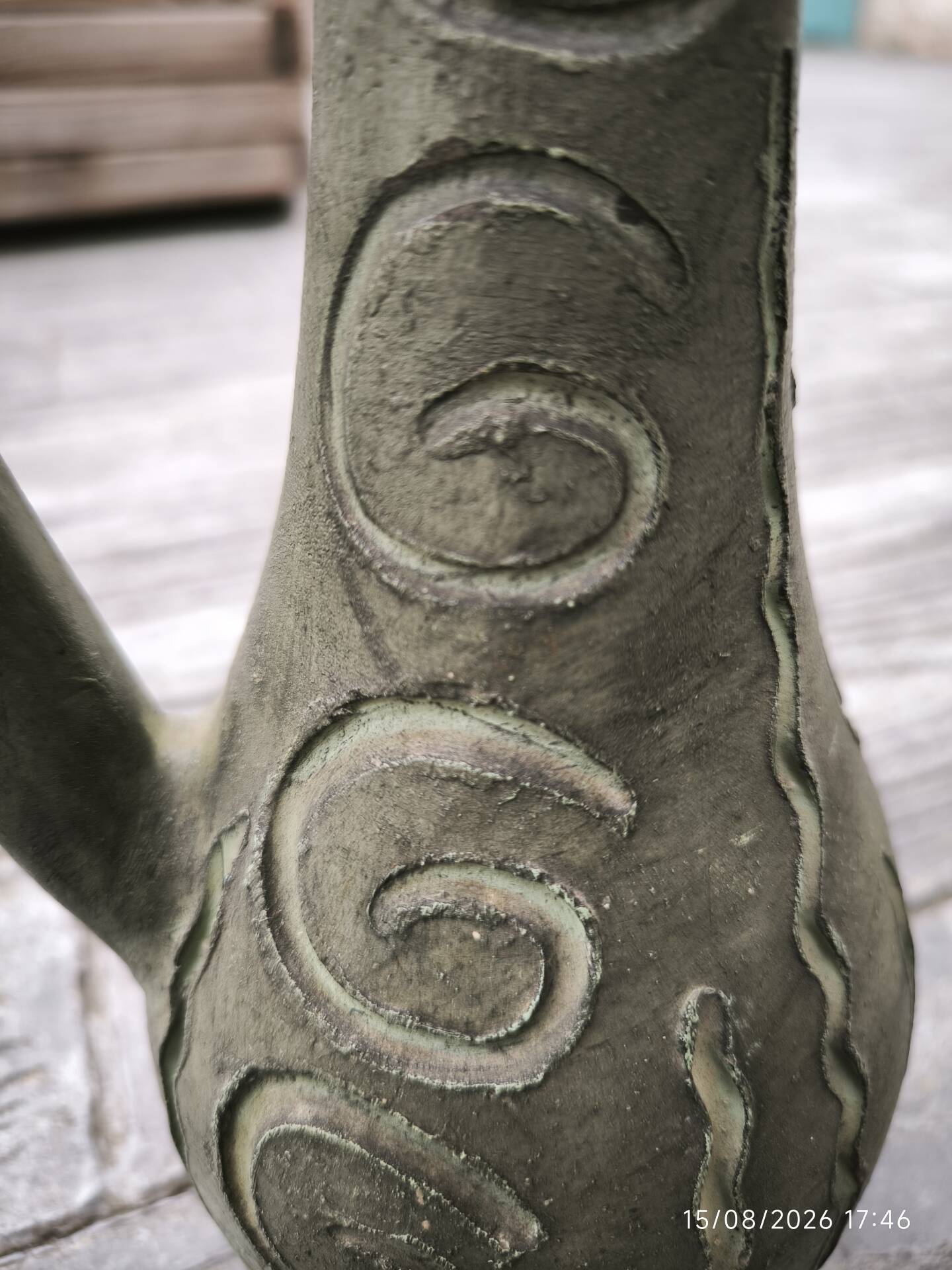 Large vintage ceramic pitcher vase – relief spiral decoration – no.
