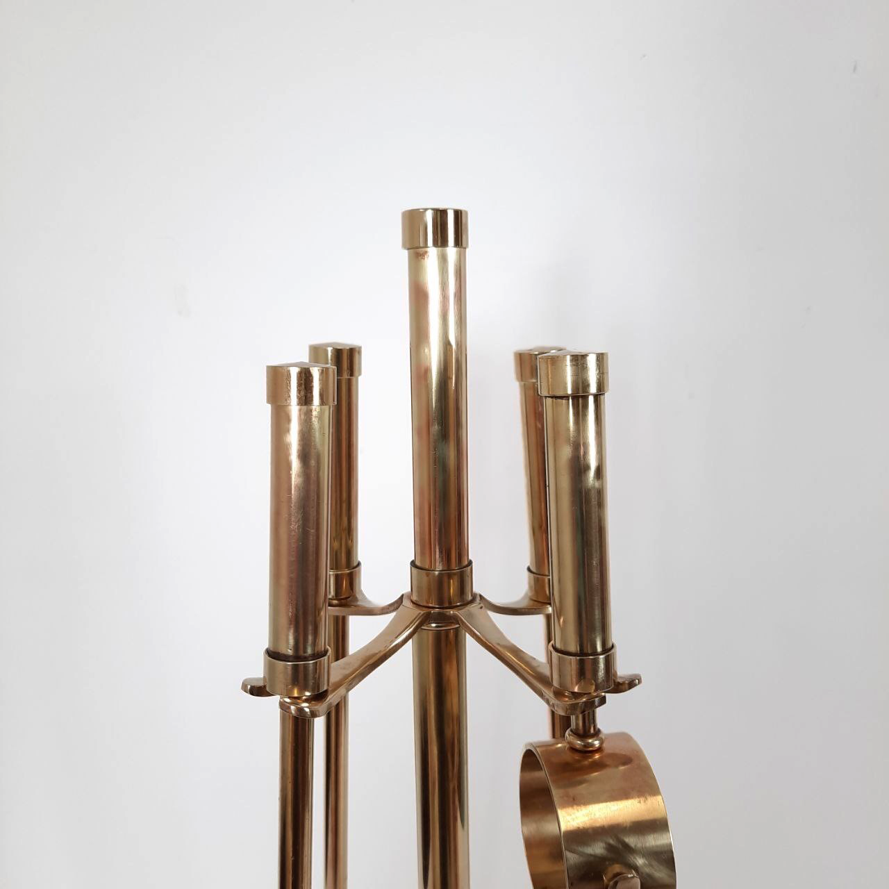 Tool set, brass fireplace accessories, vintage
