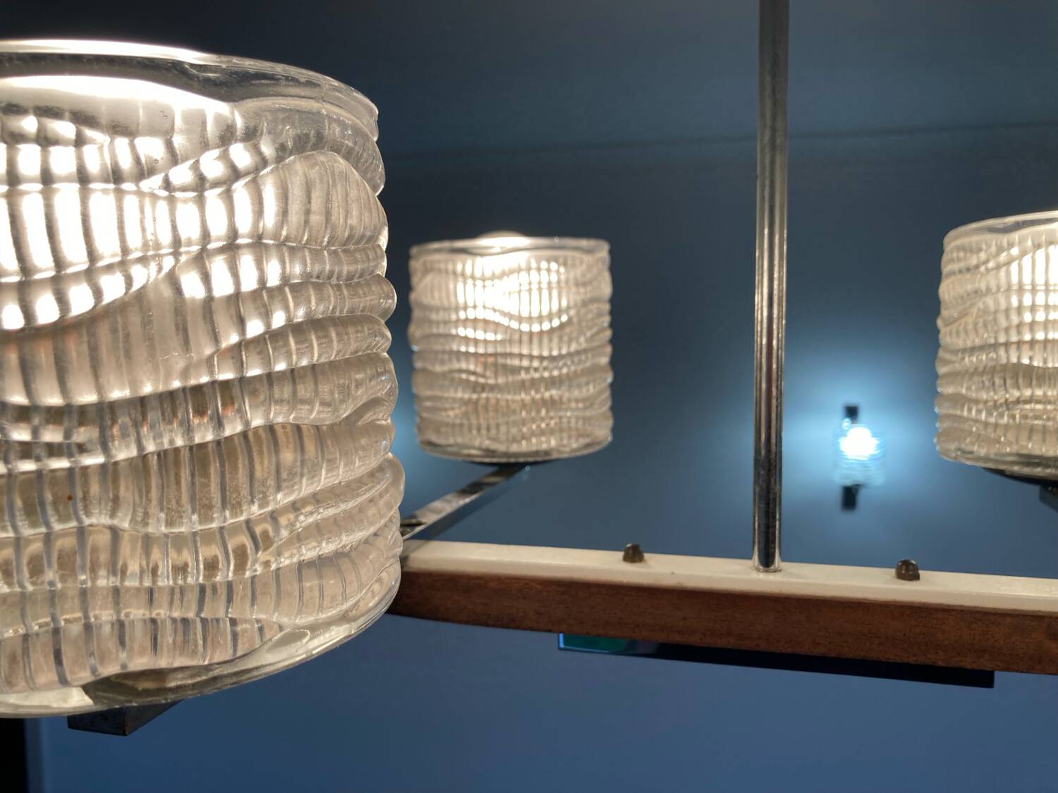 Vintage glass chandelier and its pair of wall lights