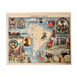 Affiche ancienne carte illustrée de l'amérique andine de 1948 - jp pinchon