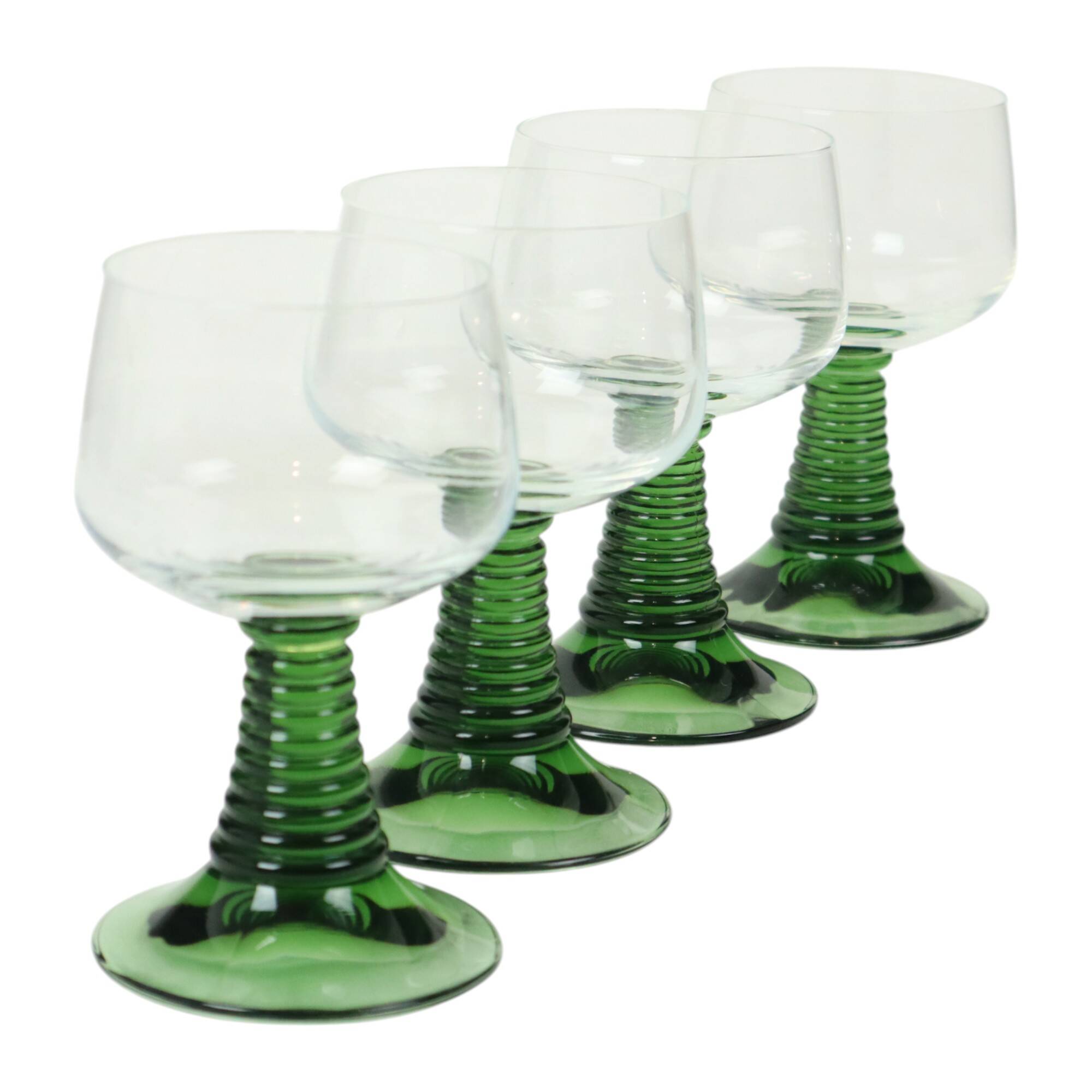 Set of 4 Vintage Luminarc Roemer Wine Glasses Green Ribbed Base