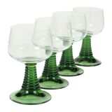 Set of 4 Vintage Luminarc Roemer Wine Glasses Green Ribbed Base