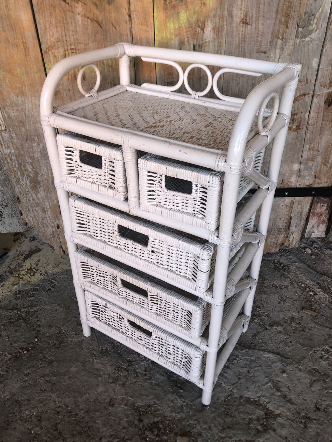 Lot 3 meubles commodes rotin blanc vintage