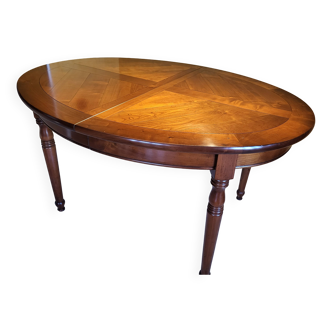 Solid cherry table with marquetry