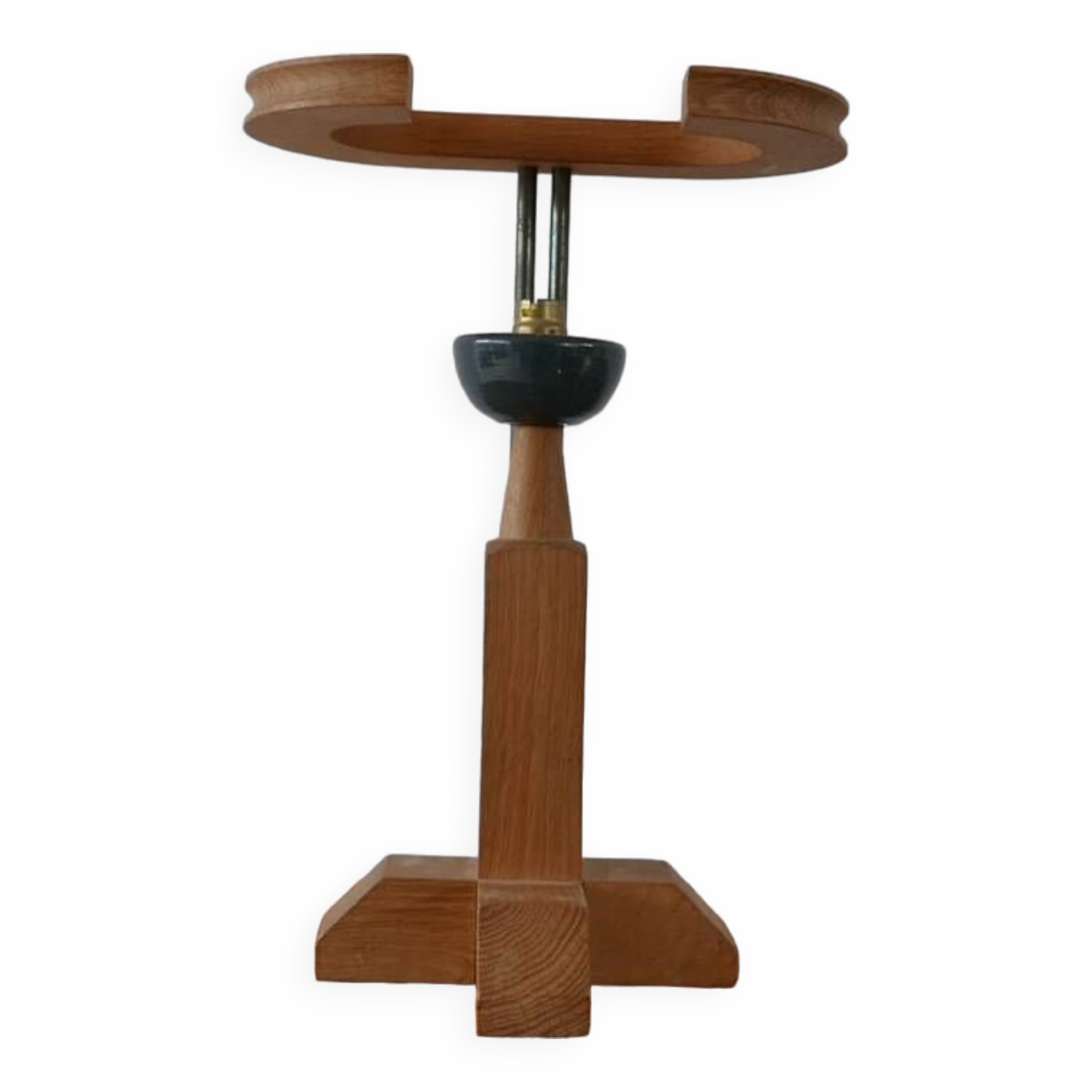 Guillerme et Chambron Oak and Ceramic Mid-Century French Table Lamps (3 Available)