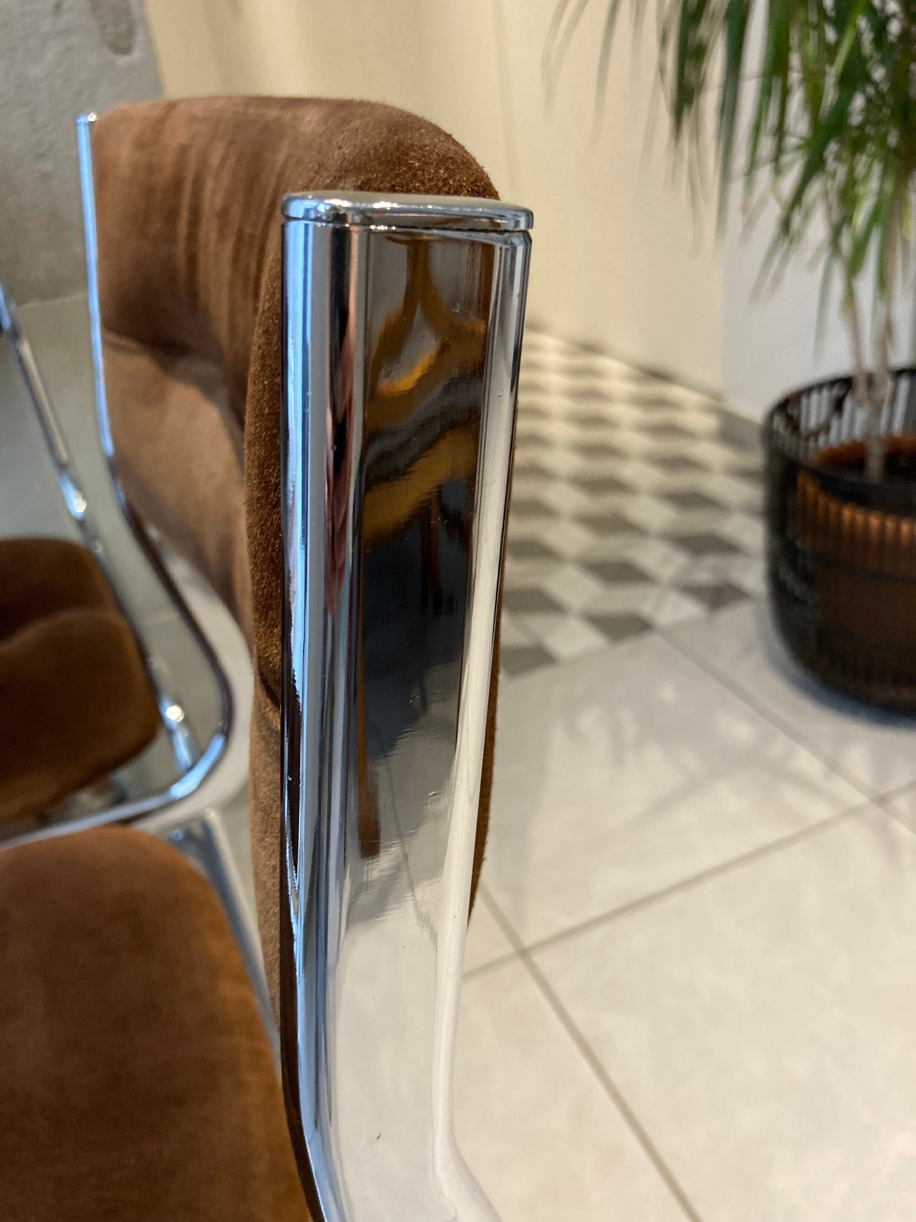 Set of 4 chairs chrome and suede 70s