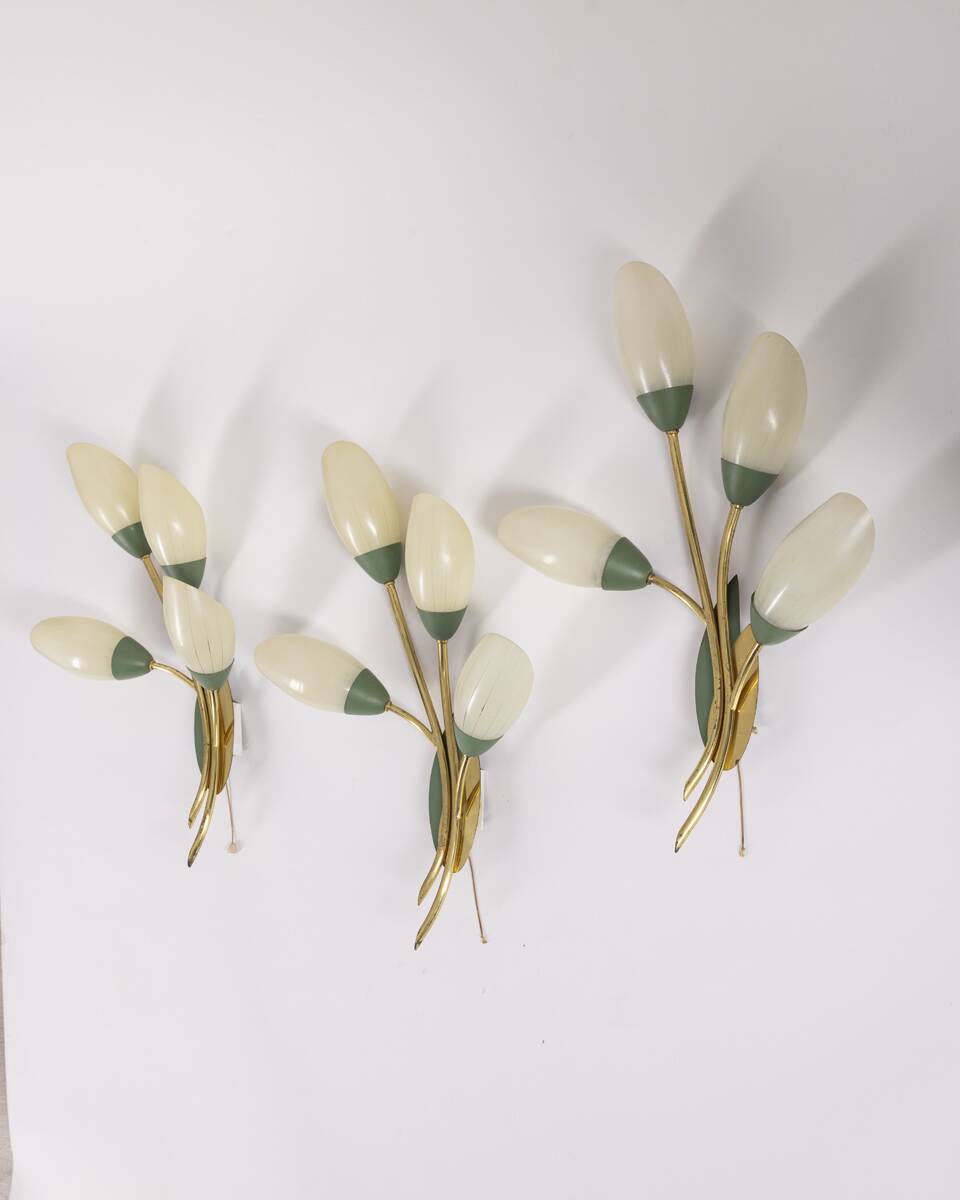 Set of 3 Vintage 1950s Wall Sconces in Floral Style, Italian Design