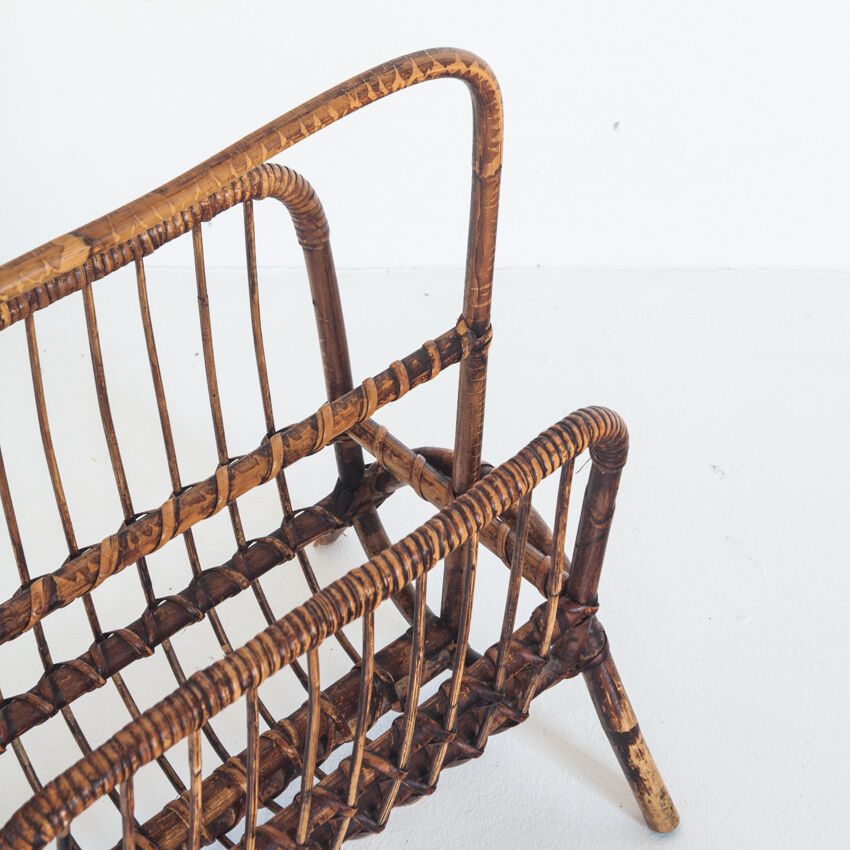 Vintage rattan magazine holder, France 1960