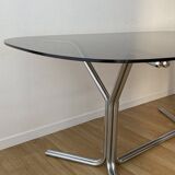 70s oval dining table in glass and chrome