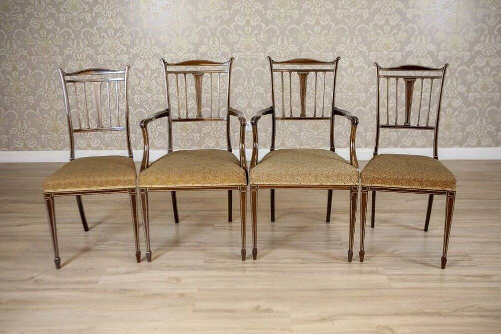 English Sheraton Style Armchairs and Chairs, Late 19th Century, Set of 4