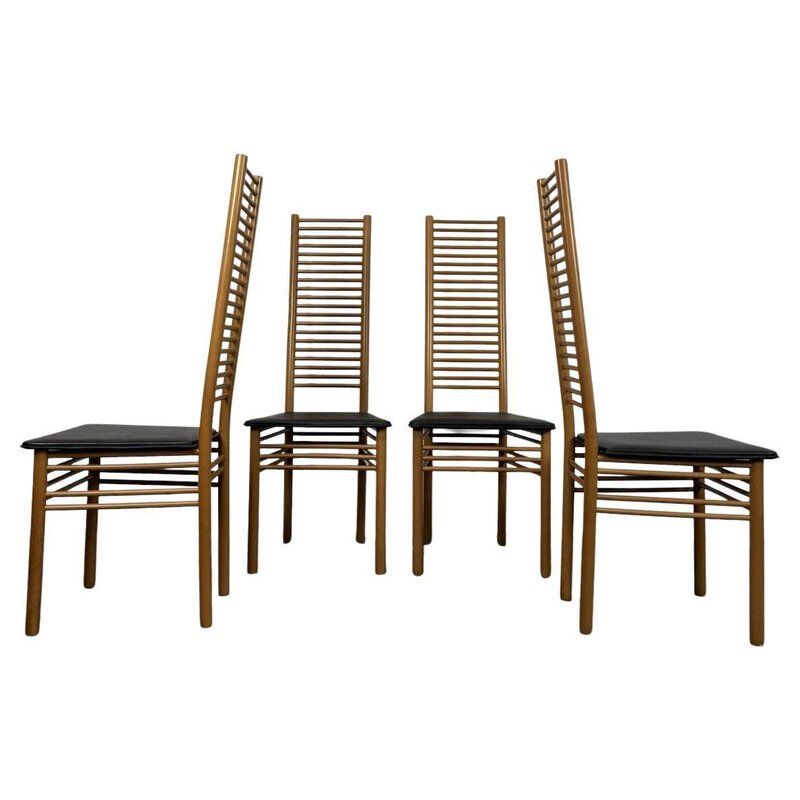 Ladder Back Dining Chairs, Italy, 1980, Set of 4