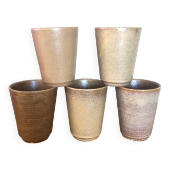 Set of 5 Digoin stoneware cups