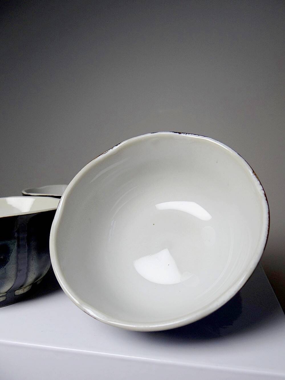 4 Japanese style handcrafted glazed ceramic bowls