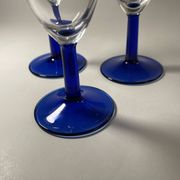 Set of 9 blue stemmed glasses (3 balloon wine glasses, 3 flutes, 3 cocktail)