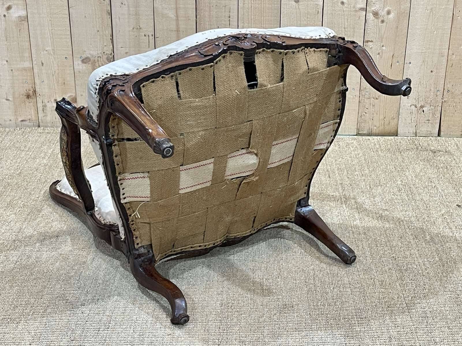 Regency period armchair in 18th century walnut to be reupholstered