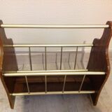 Magazine holder in gilded metal and wood imitation teak / vinatge 60s-70s