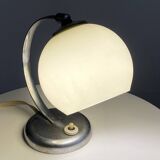 Art Deco chrome and beige opaline table lamp