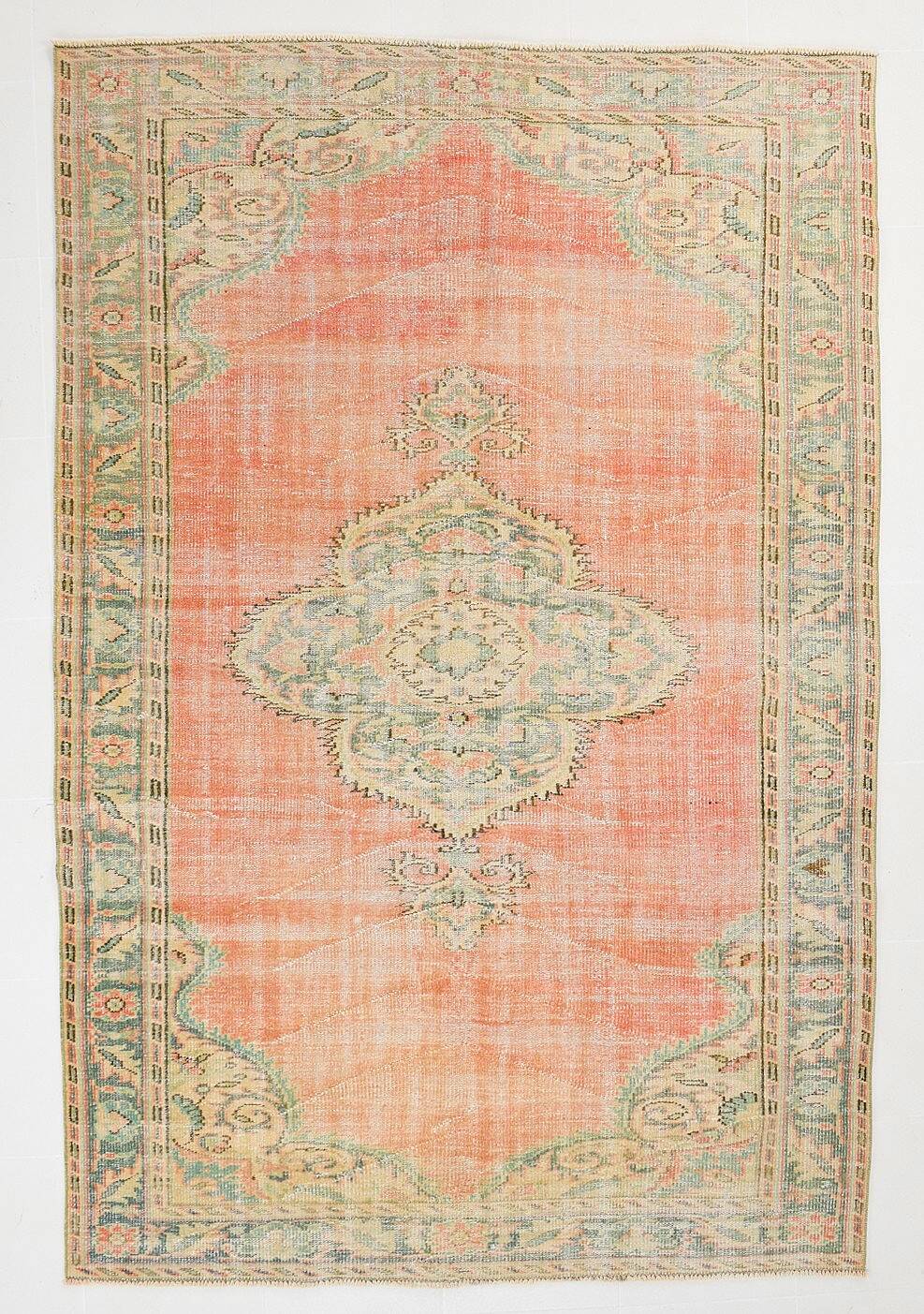 6x9 Vintage Peach Oushak Vintage Rug, 184x276 Cm